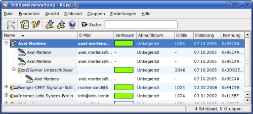 Schlüsselverwaltung KGpg unter KDE KGpg